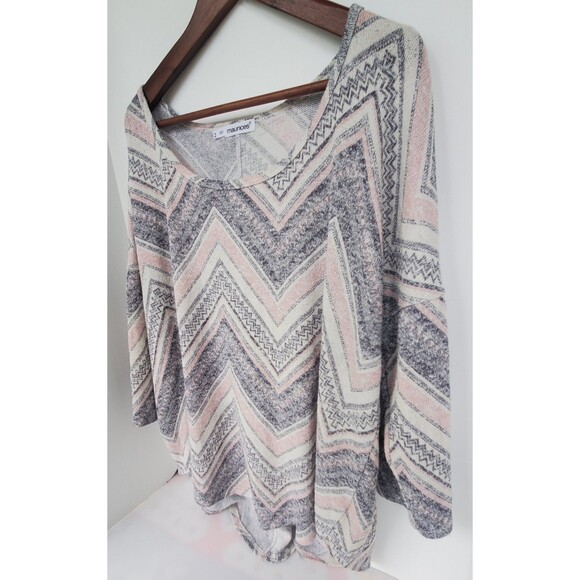 Maurices 2X top pink chevron scoop neck 3/4 sleeve Blouse Womens Aztec Southwest - Picture 2 of 11